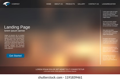 Website landing page vector template. Abstract colorful blurred background for webpage and application