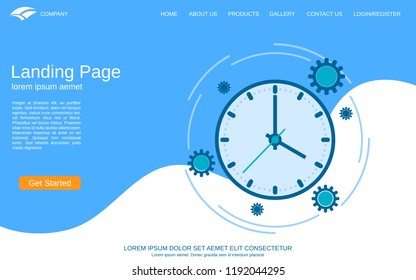 Website landing page vector template. Geometric style vector background with time concept flat illustration