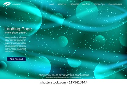 Website landing page vector template. Abstract blue-green blurred background for webpage and application