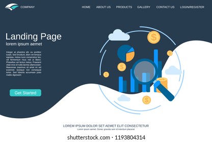 Website landing page vector template. Blue-white background with flat style business concept illustration. Design for webpage and application
