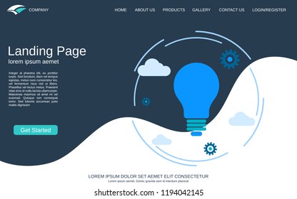 Website landing page vector template. Blue-white background with flat style business idea concept illustration. Design for webpage and application