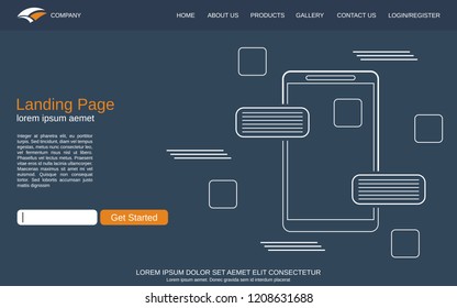 Website landing page vector template. Minimalistic design background for webpage, banner and application