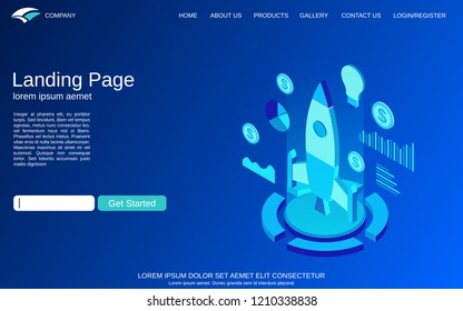 Website landing page vector template. Business startup, innovation flat isometric vector concept illustration