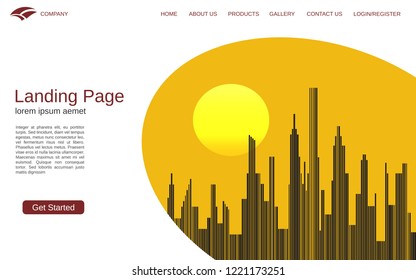 Website landing page vector template. Big city skyline flat illustration background