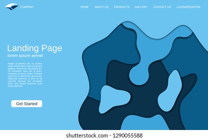 Website landing page vector template. Abstract paper cut background for webpage and application