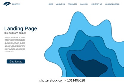 Website landing page vector template. Abstract paper cut background for webpage and application