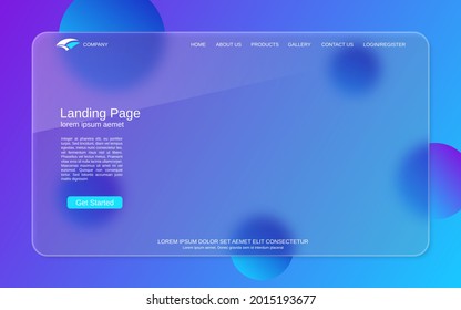 Website landing page vector template. Abstract colorful geometric background for webpage and application with glassmorphism effect