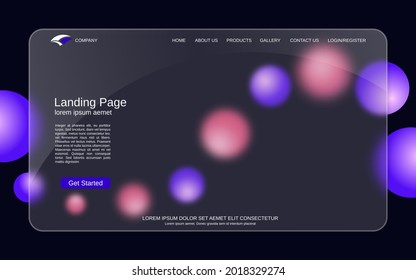 Website landing page vector template. Abstract style background for webpage and application with glassmorphism effect