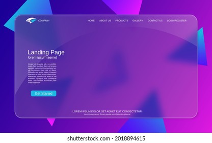 Plantilla vectorial de la página de aterrizaje del sitio web. Fondo de estilo abstracto para la página web y aplicación con efecto de glasmorfismo