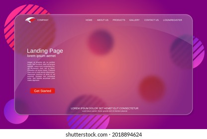 Website landing page vector template. Abstract style background for webpage and application with glassmorphism effect