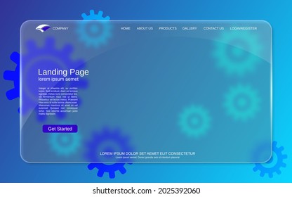 Plantilla vectorial de la página de aterrizaje del sitio web. Resumen del fondo tecnológico para la página web y aplicación con efecto de glasmorfismo