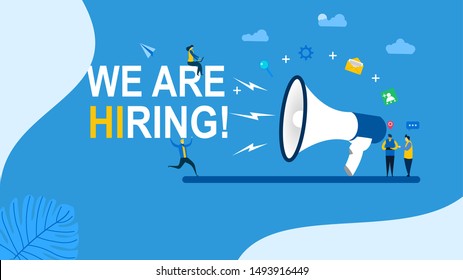 Website or landing page vector. We are hiring with Tiny People Character Concept Vector Illustration, Suitable For web landing page,Wallpaper, Background, Card, banner,Book Illustration