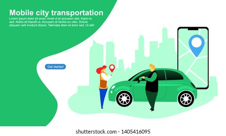 Website or landing page vector.flat design with pictures of people, cars and telephones,can be use for, landing page, website, mobile app, poster, flyer, gift card, smartphone template, web design