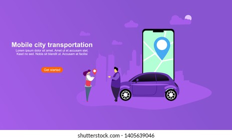 Website or landing page vector.flat design with pictures of people, cars and telephones,can be use for, landing page, website, mobile app, poster, flyer, gift card, smartphone template, web design