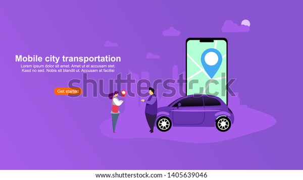 Website or landing page vector.flat design with\
pictures of people, cars and telephones,can be use for, landing\
page, website, mobile app, poster, flyer, gift card, smartphone\
template, web design