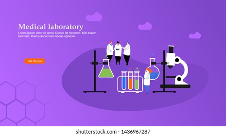 Website or landing page vector.Medical laboratory research with science glass est tube vector illustration concept, people por chemical liquid ,can use for, landing page, template, ui, web, mobile app