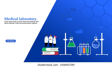 Website or landing page vector.Medical laboratory research with science glass est tube vector illustration concept, people por chemical liquid , can use for,landing page, template, ui, web, mobile app