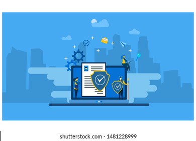 Website or landing page vector.online data security Access with Tiny People Character Concept Vector Illustration, Suitable For Wallpaper, Background, Card, banner,Book Illustration, Web Landing Page
