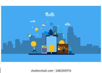 
Website or landing page vector.Online money transfer with Tiny People Character Concept Vector Illustration, Suitable For Wallpaper, Banner, Background, Card, Book Illustration, Web Landing Page