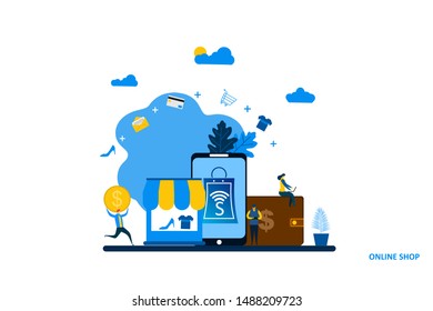 Website or landing page vector.Online shop,flat style with Tiny People Character Concept Vector Illustration