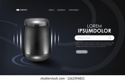 Website landing page with voice assistant, smart technology gadgets, Hero shots