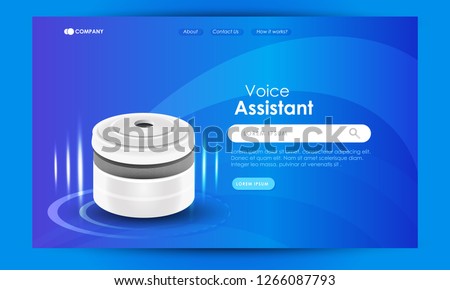 Website landing page with voice assistant, smart technology gadgets, Hero shots