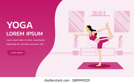 Website landing page. Woman doing standing yoga pose