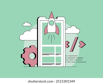 Website launch concept. New business startup going live on web. Launching web site, online presence and beginning of digital growth and success. Launch online store, start e-commerce marketplace
