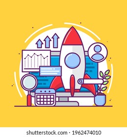 website launch concept with rocket