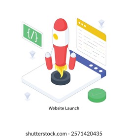 Website Launch isometric Colored illustration. EPS File stock illustration