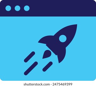 Lanzamiento de Sitio web en estilo plano de iconos SEO con color azul