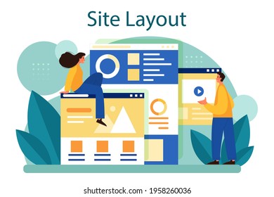 Website layout concept. Web development, mobile app design
