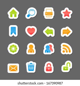 Website layout interface elements, home search print like on cartoon stickers isolated vector illustration