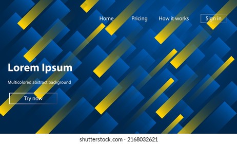 Website layout landing page abstract background. Bright gradient geometric shape in trendy colors. Abstract composition in yellow and blue tones. Vector illustration.
