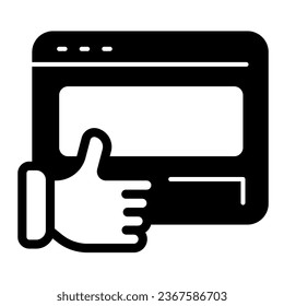Website layout and like, thumbs up solid icon, web design concept, web development vector sign on white background, glyph style icon for mobile concept and web design. Vector graphics