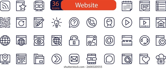Website Line Editable Icons set. Vector illustration in thin line modern style of internet related icons  content, hosting, user interface, and more.