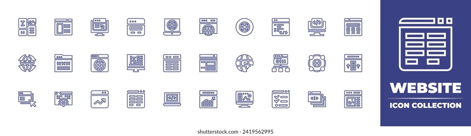 Website line icon collection. Editable stroke. Vector illustration. Containing improvement, website, internet, chart, design, layout, worldwide, monitor, www, web, globe, computing, coding, browser.