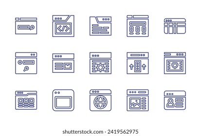 Website line icon set. Editable stroke. Vector illustration. Containing development, page, web search engine, website, web, traffic, coding, browser, design.