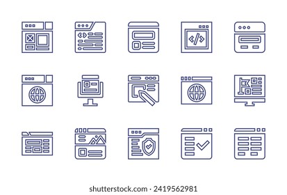 Website line icon set. Editable stroke. Vector illustration. Containing web design, coding, programming, website, web, page, security, website creator.