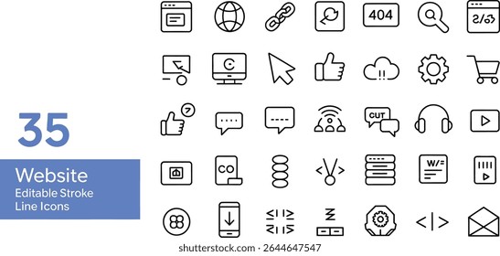 Website line icons with editable stroke isolated on white background
