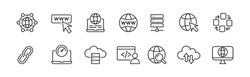 Website line icons set. Web content, hosting, network, internet, server. Vector illustration.