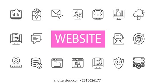 Iconos de línea de sitio web. Juego de iconos de línea. Concepto de hospedaje web. Ilustración del vector
