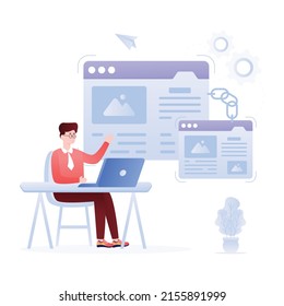 Website link building flat illustration, editable design 

