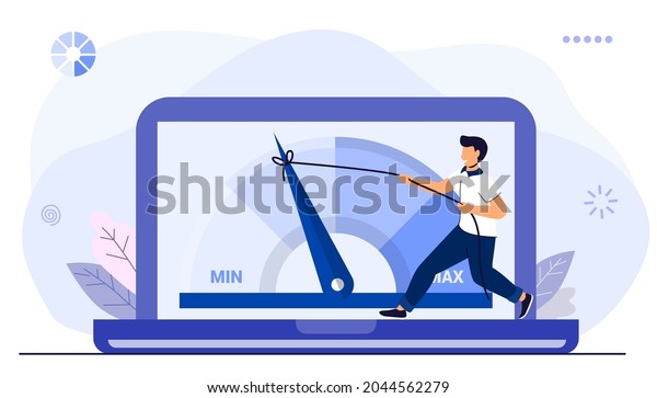 Website loading optimization Page speed and SEO\
Flat vector concept illustration Website speed Loading time Page\
optimization Speed test metering dial Slow loading of media content\
Signal quality