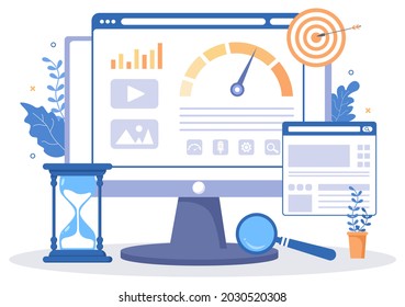 Website Loading Speed Optimization With Server, Web Programming, Mobile App Development, and Page Software. Background Vector Illustration