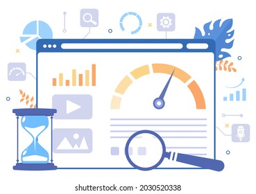 Website Loading Speed Optimization With Server, Web Programming, Mobile App Development, and Page Software. Background Vector Illustration