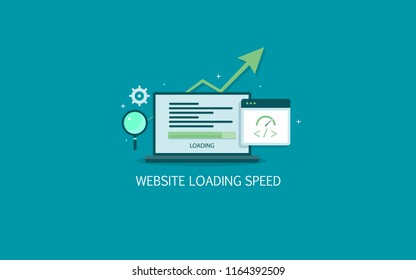 Website Loading Speed, Server Speed, Page Speed Test Flat Design Vector Illustration On Green Background