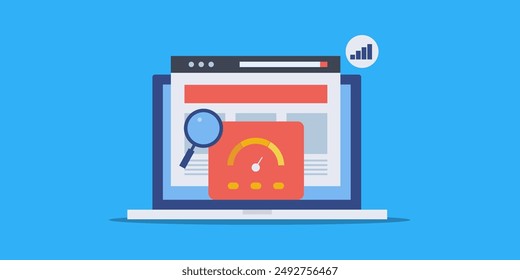 Website loading speed, Website server speed, Website speed SEO optimization, Checking website performance, Technical SEO - vector illustration background with icons
