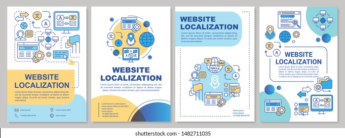 Website localization brochure template layout. Webpage translation flyer, booklet, leaflet print design with linear illustrations. Vector page layouts for magazines, reports, advertising posters