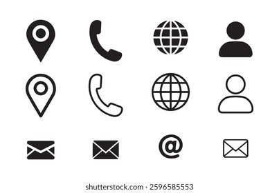 Website, Location, Address, Mail. Contact icon. Phone icons illustration eps 10